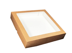 Caixa Kraft 27x27x3,5 com visor - 20 unidades