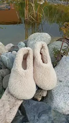 Pantufla doble corderito beige - tienda online