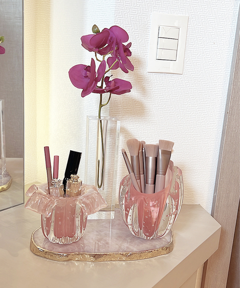 Kit penteadeira quartzo rosa (5 peça)