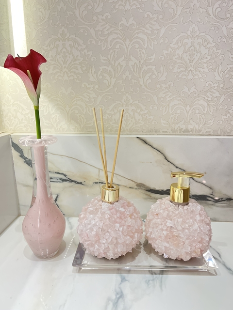 Kit lavabo cristais de quartzo rosa (5 peças)
