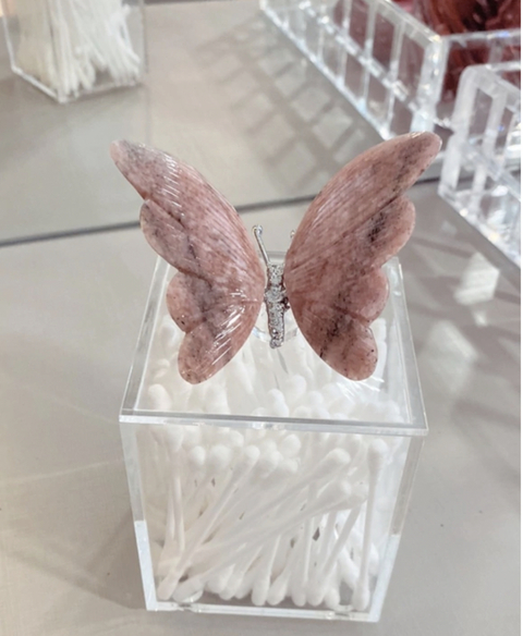 Caixa de cotonete com Borboleta Rosa