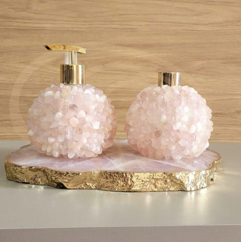 Kit lavabo cristais de quartzo rosa (2 peças) - comprar online
