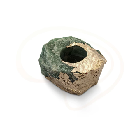 Porta vela em quartzo verde com ouro