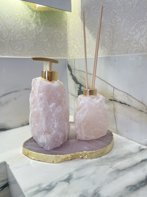 Kit lavabo em pedra quartzo rosa (3 peças) - comprar online