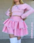 Saia Barbie babado duplo com renda e laço rosa