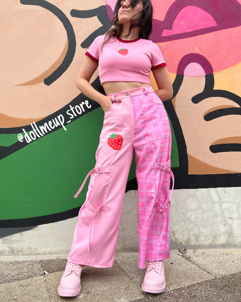 Calça Wide Leg Morango Strawberry crush