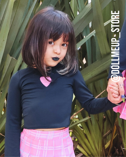 Blusinha heart preto e rosa infanto-juvenil
