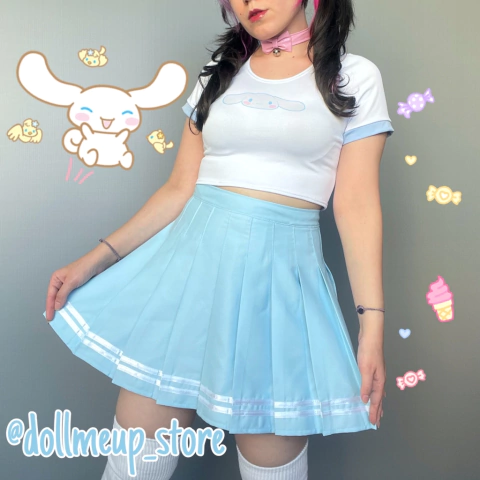 CONJUNTO Saia colegial tênis azul pastel + Cropped BABYFACE Cinnamoroll