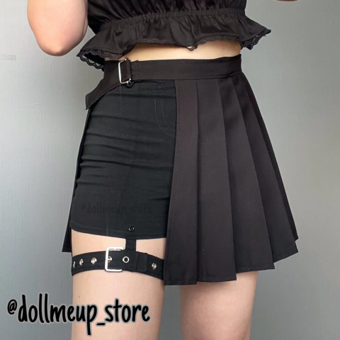 COMBO Saia ajustável preta + Shorts cintura alta kpop garter