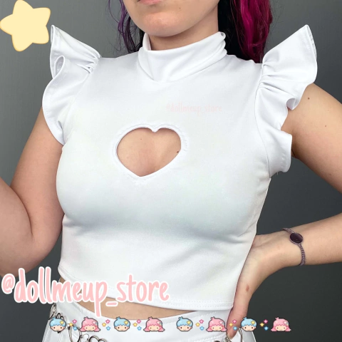 Cropped heart branco Mitsuri Kanroji Kimetsu no Yaiba