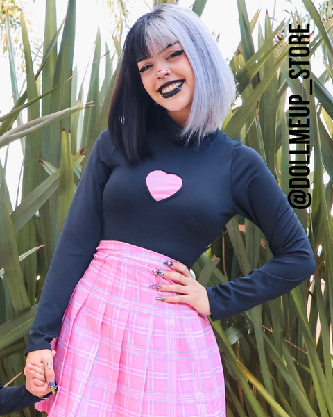 Cropped heart preto e rosa Manga Longa