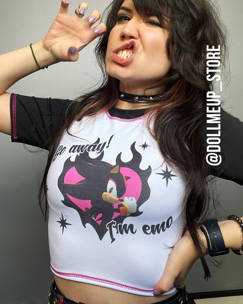 Cropped "Shadow, Go away I'm Emo" Raglan Emo