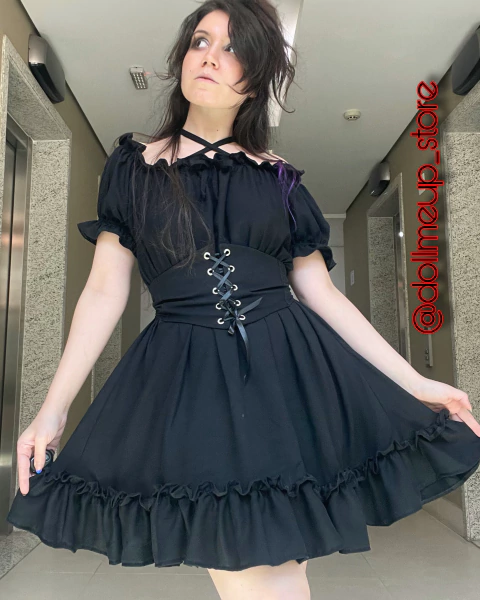 Vestido Cottagecore Camponesa preto gótica