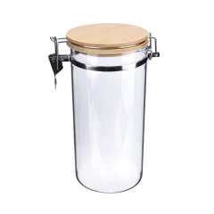 Frasco de Vidrio Redondo 1500ml tapa clip inox. y bambú 10 x 20 cm en internet