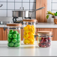 Frasco de Vidrio Redondo 2000ml tapa clip inox. y bambú 10 x 25 cm - AHP Insumos