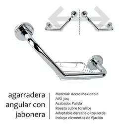 Agarradera Angular con Jabonera de 45 cm Acero Inoxidable Gloa - comprar online