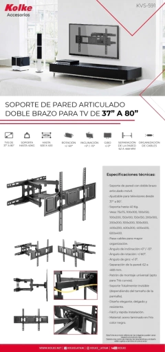 Soporte Articulado de TV Kolke Doble Brazo KVS-591 p/ 37" a 80" - comprar online