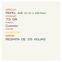 PAPEL RESMITA A4 - 25 HOJAS - COLOR AMARILLO - 75 GR - comprar online