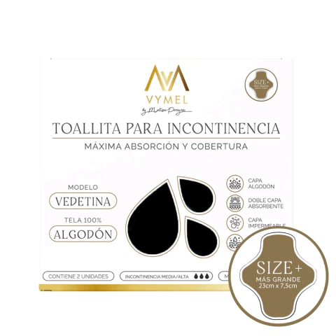 TOALLITA INCONTINENCIA - FLUJO INTENSO - PLUS SIZE X 2 (NEGRO)