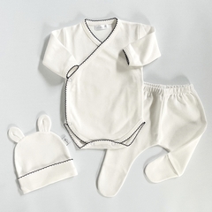 AJUAR HELLO BABY ALGODÓN PIMA | CRUDO PICOT NEGRO - tienda online