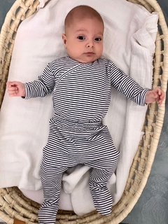 AJUAR HELLO BABY ALGODÓN PIMA | RAYITAS AZUL - Nichis Bebés