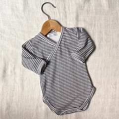 Body cruzado algodón pima | Rayitas azul - comprar online