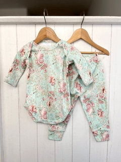 CONJUNTO BODY Y PANTALÓN ALGODÓN PIMA | FOREST LIGHT BLUE - Nichis Bebés
