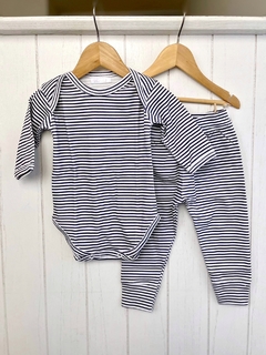 CONJUNTO BODY Y PANTALÓN ALGODÓN PIMA | RAYITAS AZUL - comprar online