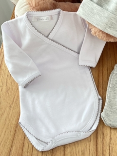 Ajuar hello baby algodón pima | Blanco y gris melange en internet