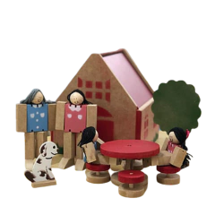 Casinha com família de madeira