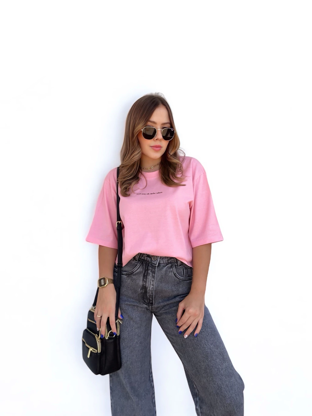 Tee cropped rosa bebê