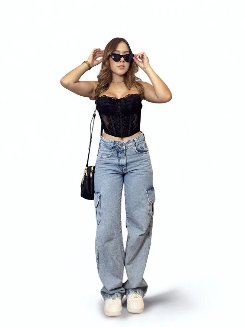 Calça cargo jeans Vicki