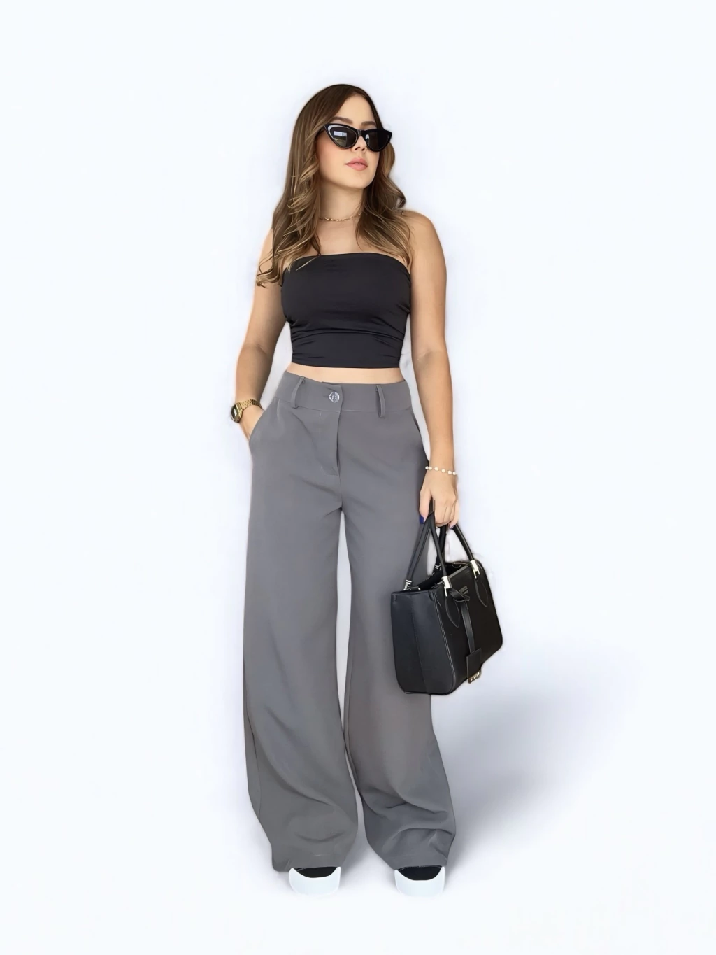 Calça wide leg alfaiataria cinza