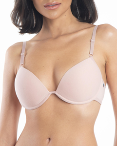 Sutiã Delcotton básico meia taça com bojo em algodão, lingerie confortável para o dia a dia. Acabamento em elástico que proporciona maior conforto. Sutiã com bojo meia taça em algodão, com alças finas e fecho duplo.
