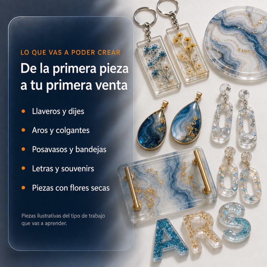 Piezas de resina epoxi: llaveros, dijes, aros, posavasos y letras