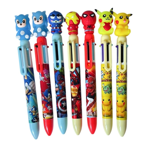 Caneta Esferográfica 6 cores - Pokemón, Sonic, Vingadores