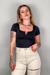 Blusa Decote V Virgínia Manga Curta Preta
