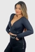 Cropped decote V Manga Longa Lorraine Preto