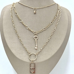 Colar Bijoux 3 em 1 Chave e Cadeado
