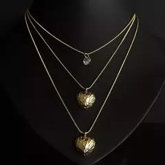 Colar Bijoux 3 em 1 Coração Martelado