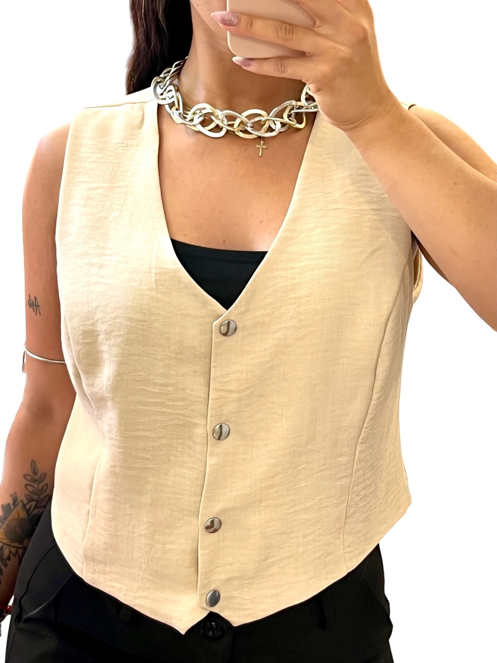Chaleco Sastrero Corto Beige. Cód. ERCHBEIGE