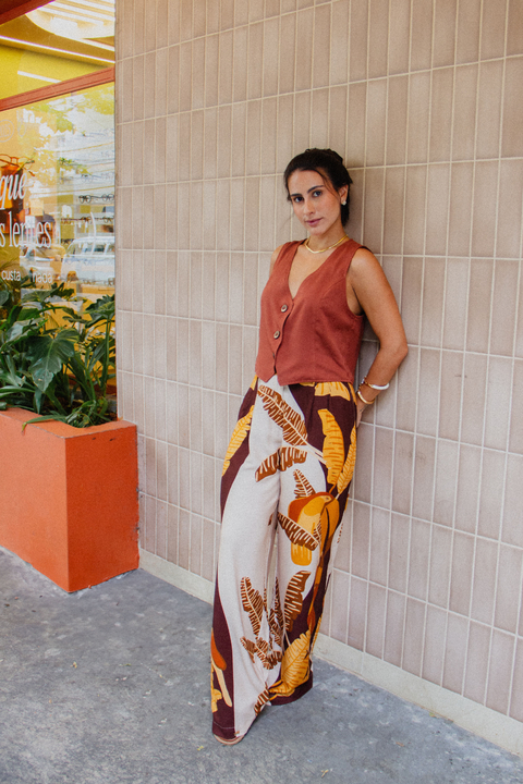 Calça Pantalona Nala Folhas ao Sol - comprar online