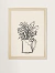 Quadro ilustrativo de um vaso com flores, em estilo botânico, com contornos em preto sobre fundo claro.

