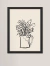 Quadro ilustrativo de um vaso com flores, em estilo botânico, com contornos em preto sobre fundo claro.