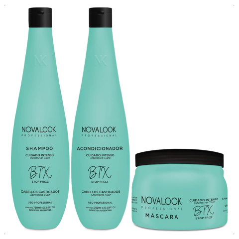 Novalook - Kit BTX Shampoo (760ml) + Acondicionador (760ml) + Máscara (500ml) Cuidado Intenso