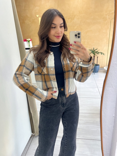 Jaqueta flanelada xadrez - caramelo - comprar online