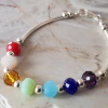 Pulsera 7 chakras en Plata con cristalitos y cierre mosquetón, 19 cm.