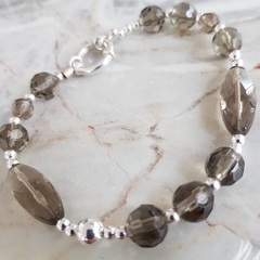 Pulsera en Plata con bolitas y cristales, cierre marinero, 20 cm. - comprar online