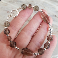 Pulsera en Plata con bolitas y cristales, cierre marinero, 20 cm. en internet