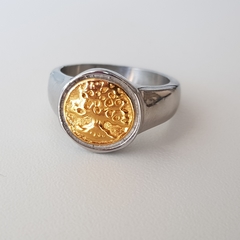 Anillo en Acero con Arbol dorado
